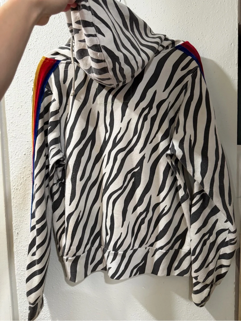 Aviator Nation Zebra cozy comfy Hoodie Velvet Rainbow Stripes gold hardware - Picture 3 of 3